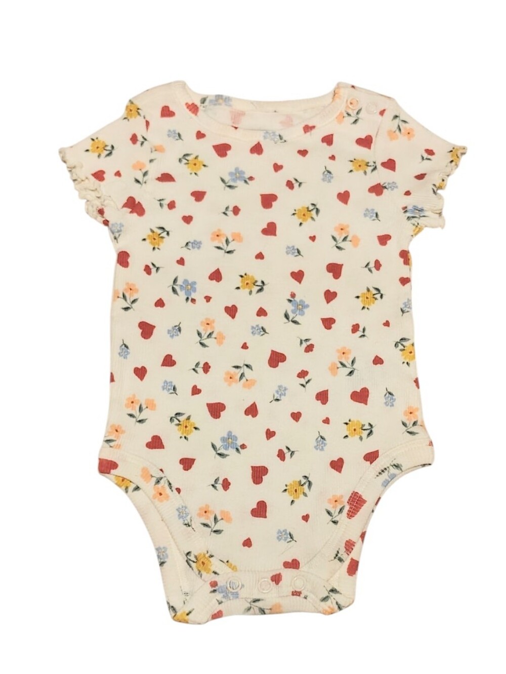 Garanimals White Dainty Ruffled Onesie With Red Hearts Size 6 To 9 Months